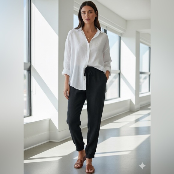 Pants - hanger Black Elastic Waist Elastic Ankle Sheer Pants